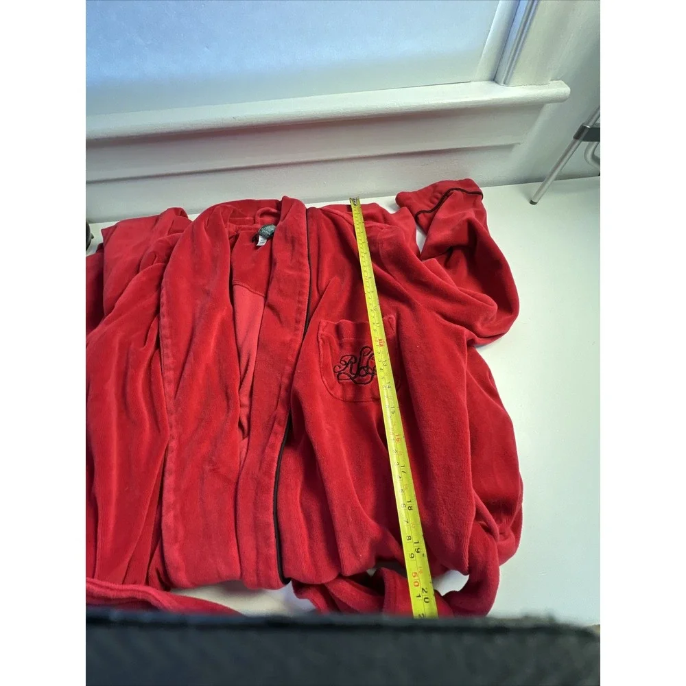 VTG‎ Lauren Ralph Lauren Red Robe Embroidered Pocket Women's Size M Black Trim